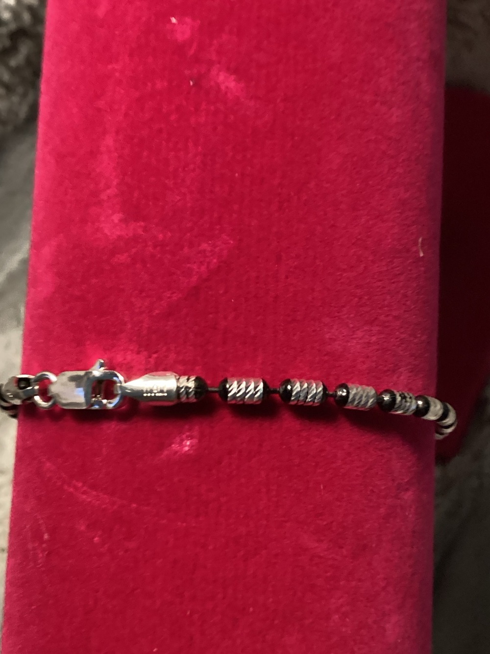 925 Sterling Silver Bead & Black Cord Bracelet -6 1/2 inches